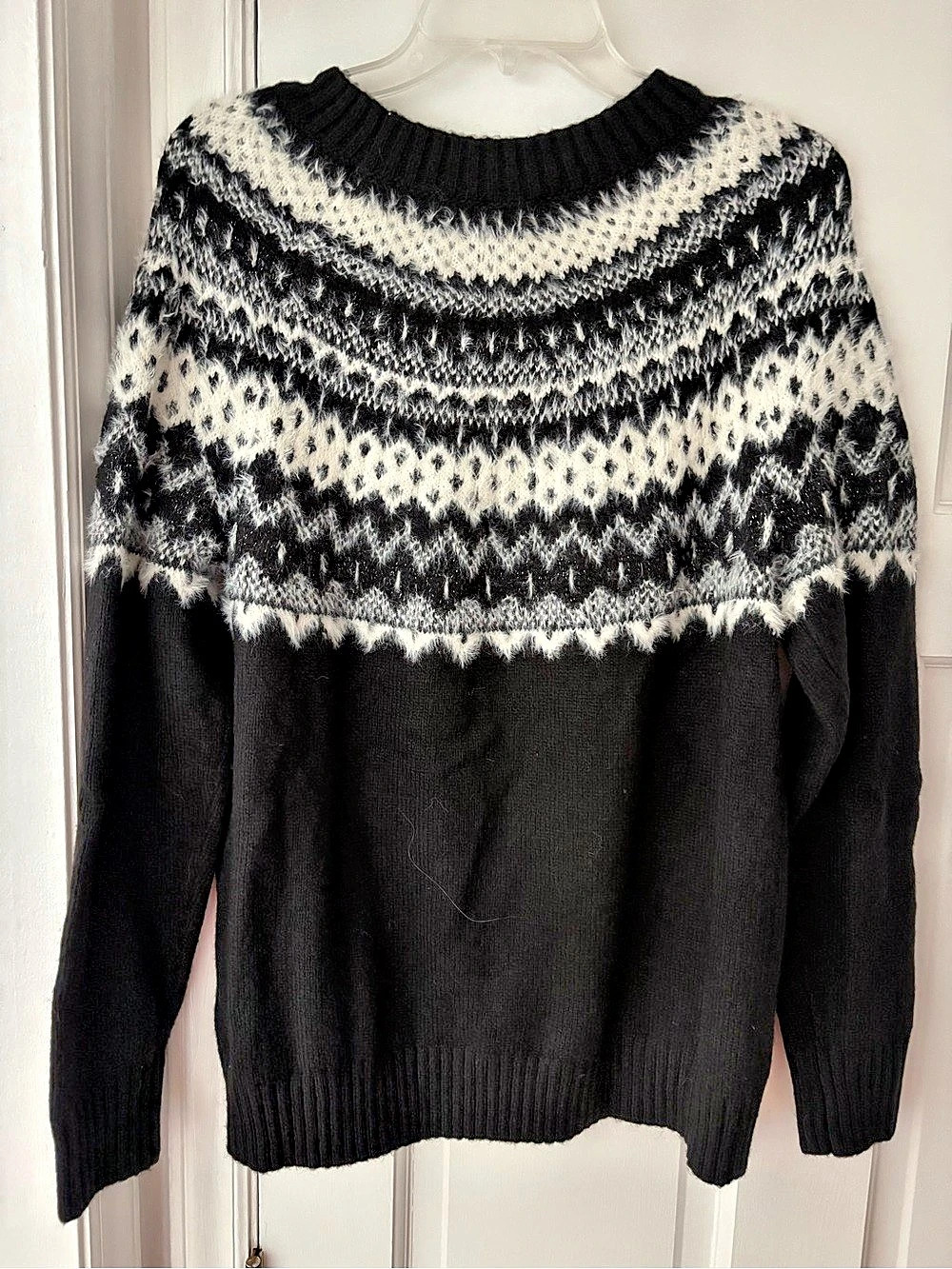 Talbots Fair Isle Crewneck Sweater Black & White Size Large NWT